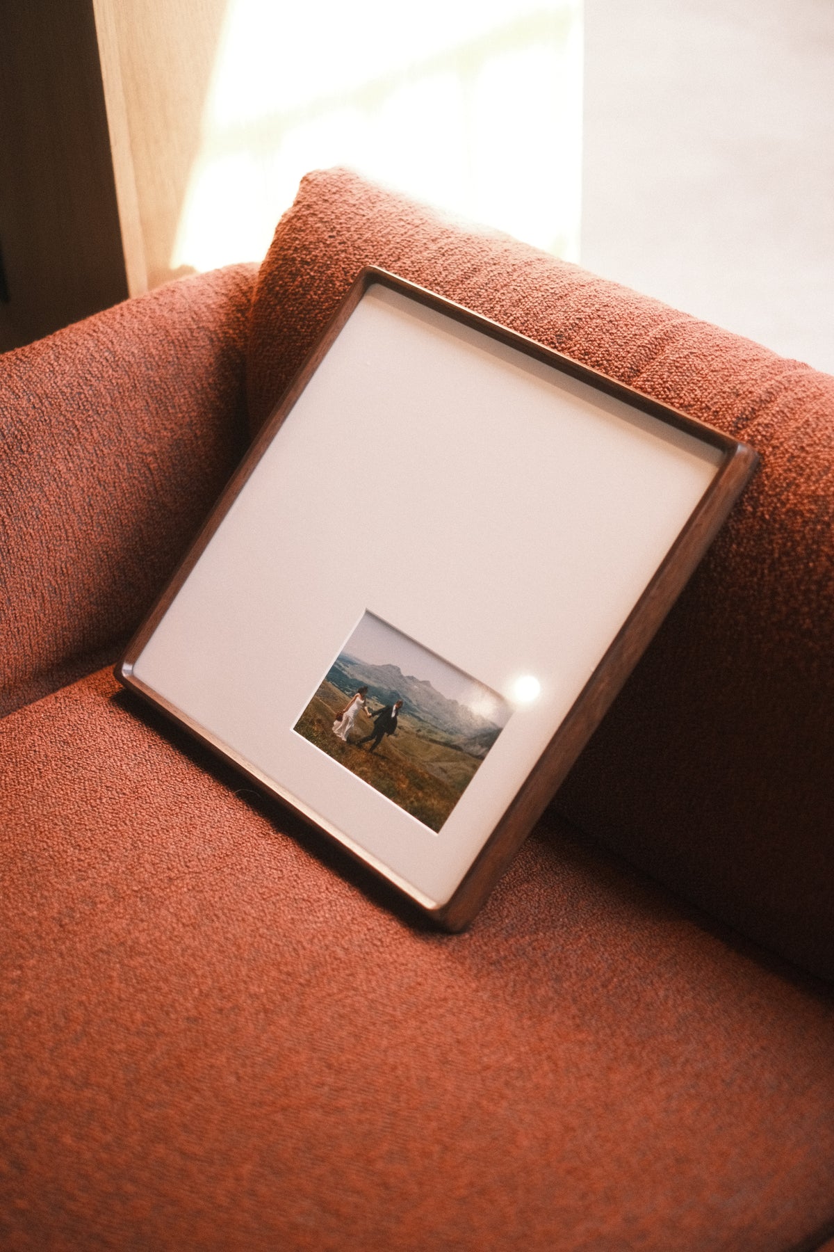 Bevelled Walnut Frame 35 x 35 cm - White Offset Mount