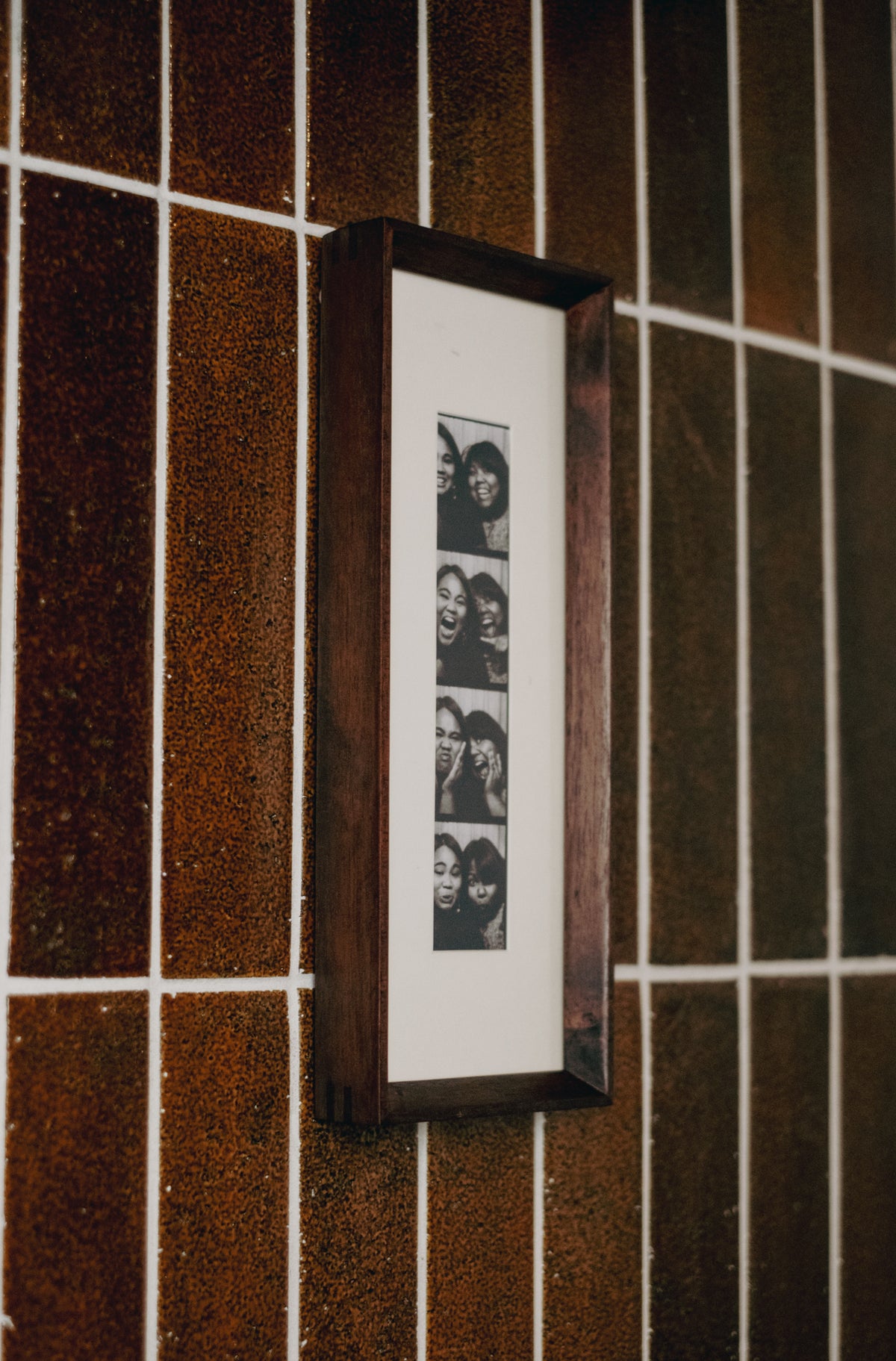 Chamfered Dark Walnut Photobooth Frame - White Mount