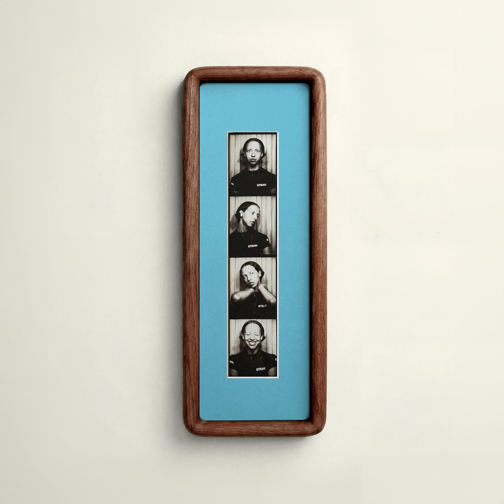 Rounded Walnut Photobooth Frame - Blue mount