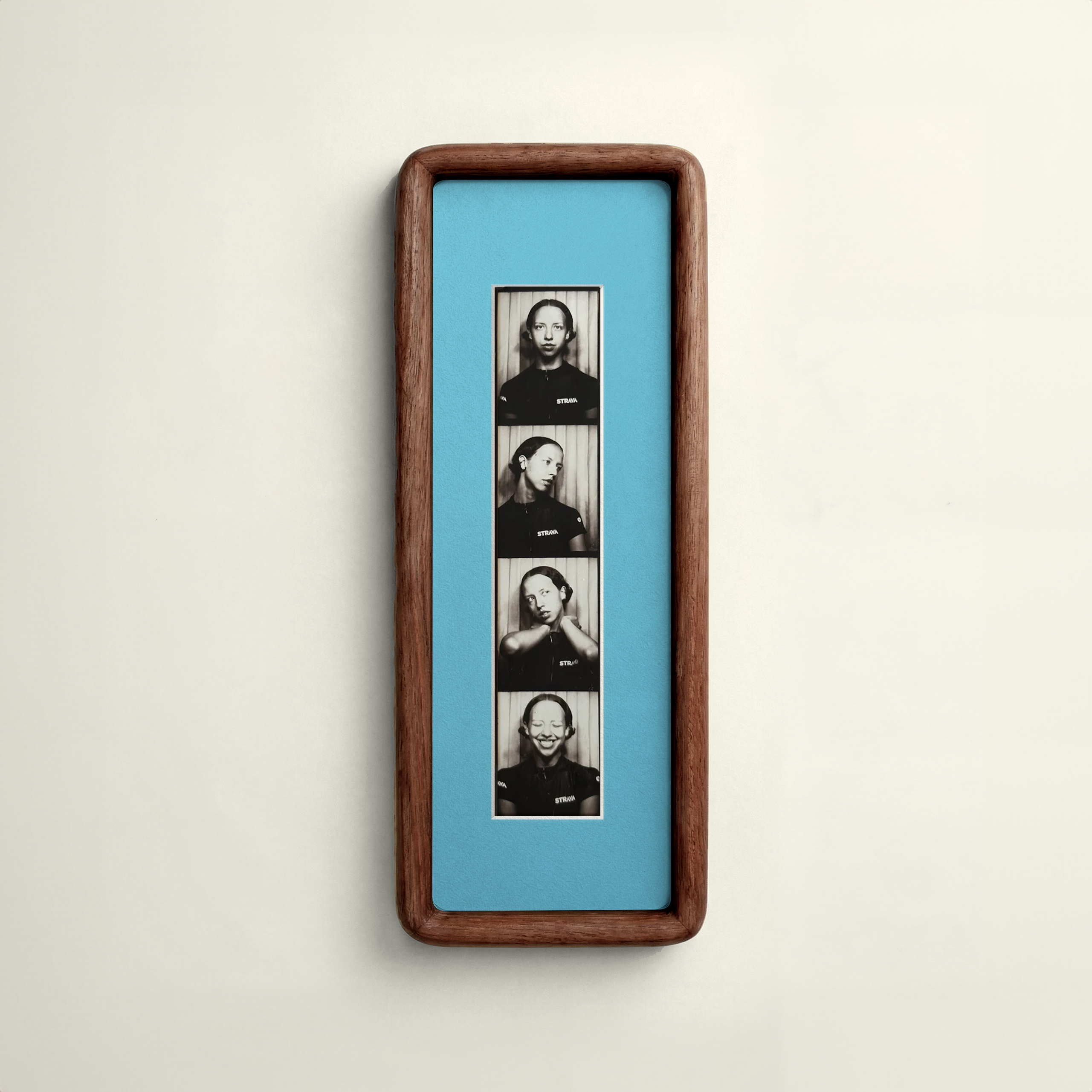 Rounded Walnut Photobooth Frame - Blue mount