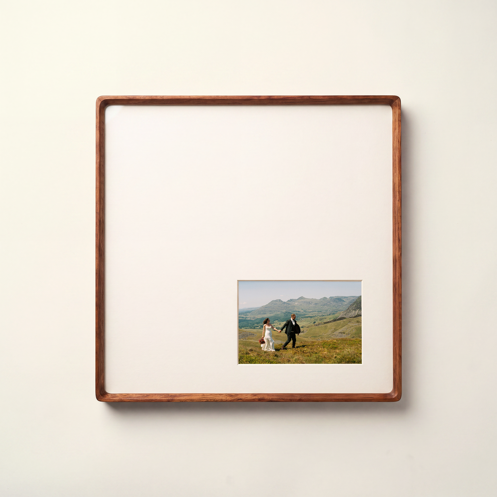 Bevelled Walnut Frame 35 x 35 cm - White Offset Mount
